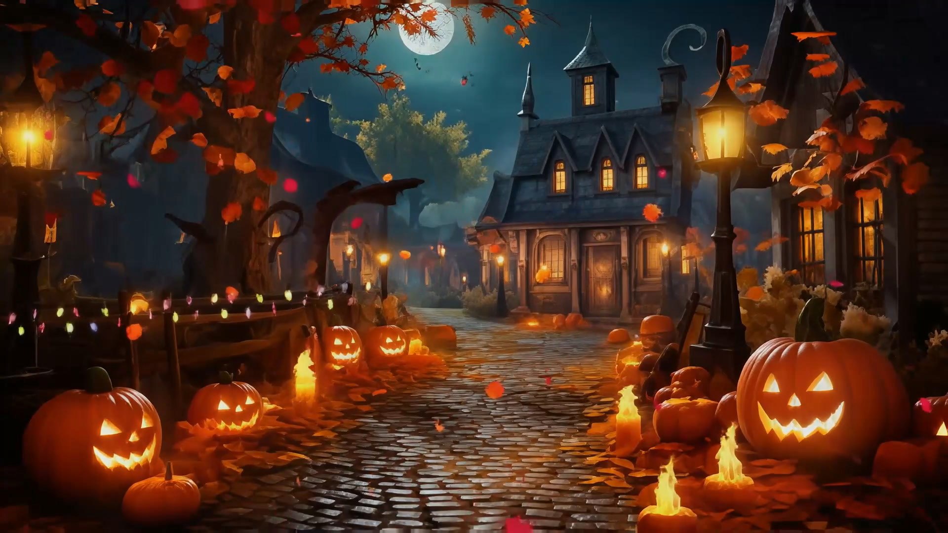 Halloween village ambience loop in the VideoUpscaler 1080P result